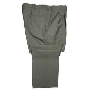 Norm Thompson Dress Pants Mens 44 Long Olive Green Worsted Wool Pleated